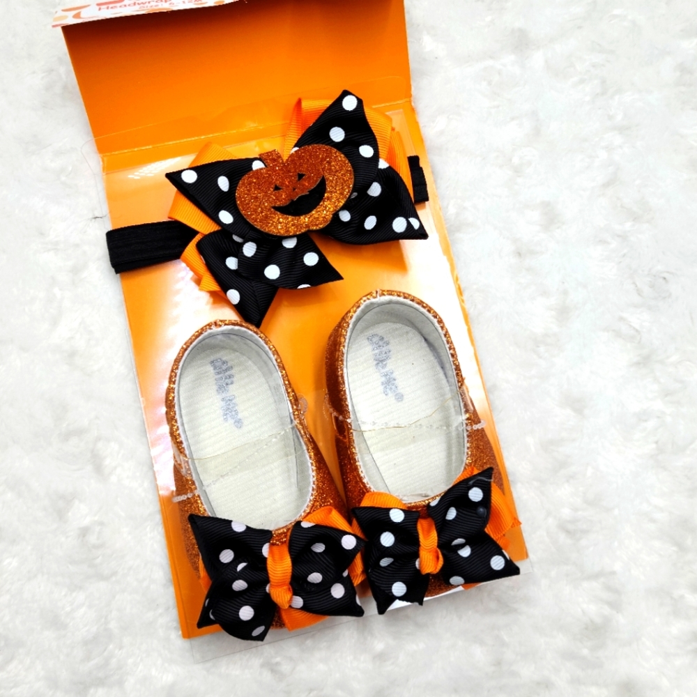 NEW Halloween baby girl shoes and headband set
